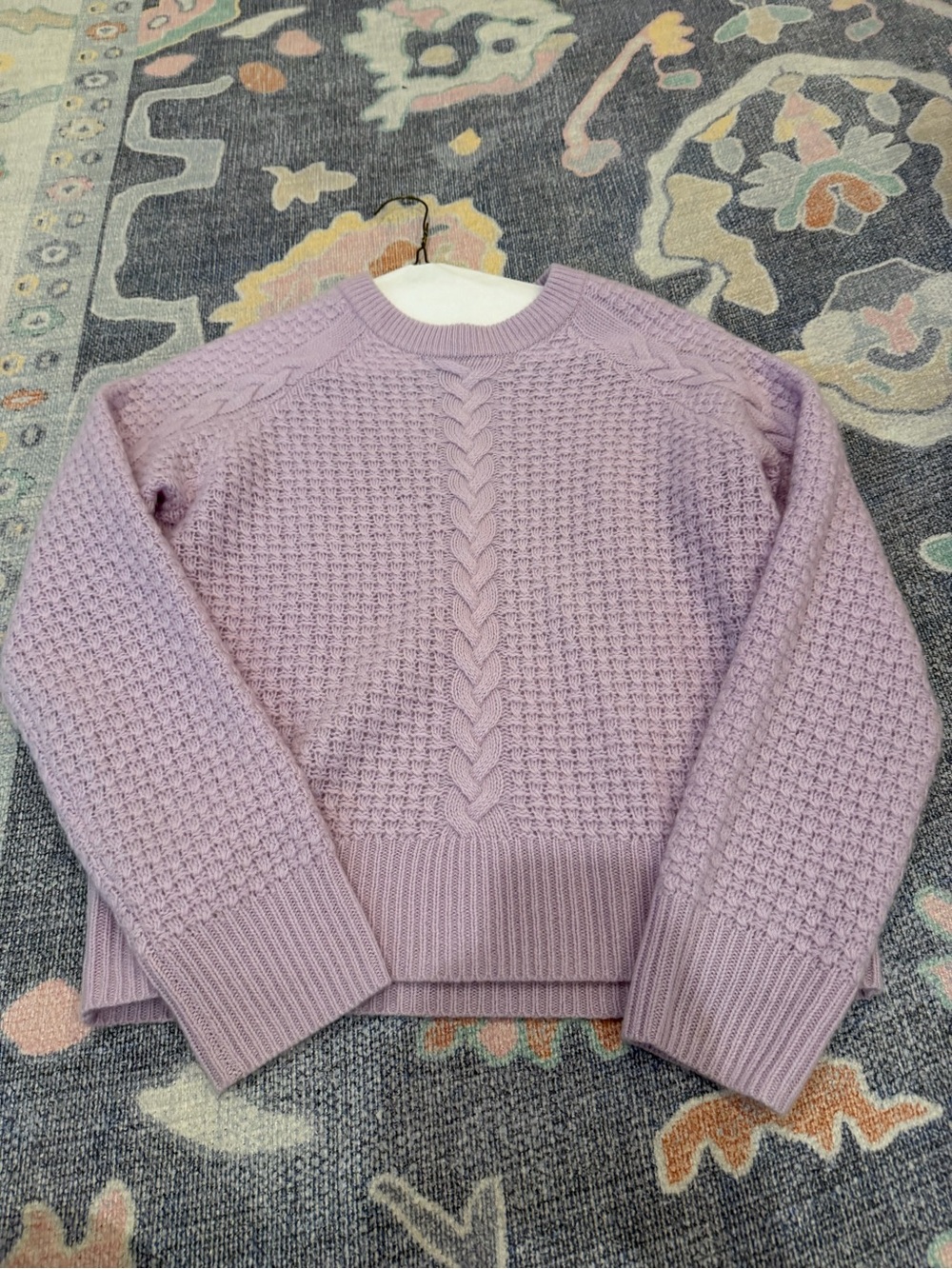 Aqua Cashmere Lavender Cable-Front Crewneck Sweater